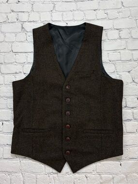 Voboom Wool Blend Vest Tweed Formal Lined Single Breasted 6 Button Men’s Small